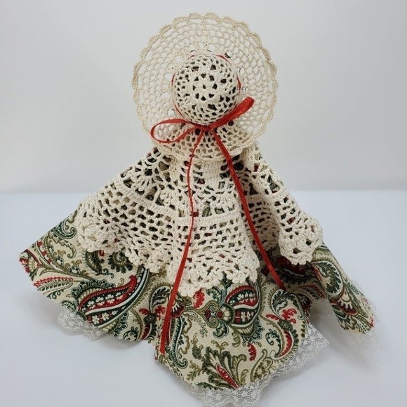 Handmade Wood and Crochet Doily Country Little Girl Doll - Picture 7 of 12